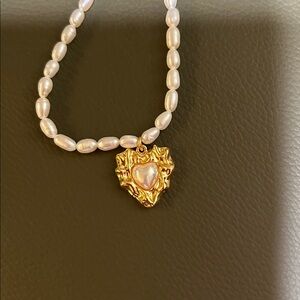 Chic Pearl Necklace with Gold Heart Charm